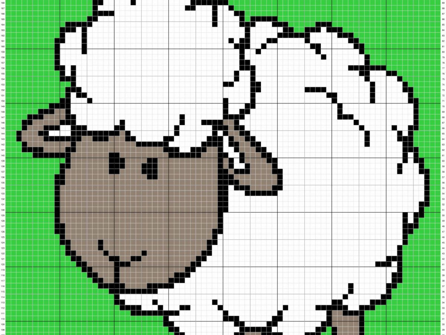Cute Lamb Graph + Written Pattern For C2C & Tapestry Crochet - Lamb C2C Crochet Pattern - Sheep C2C Blanket - Animal Baby Afghan Baby Shower