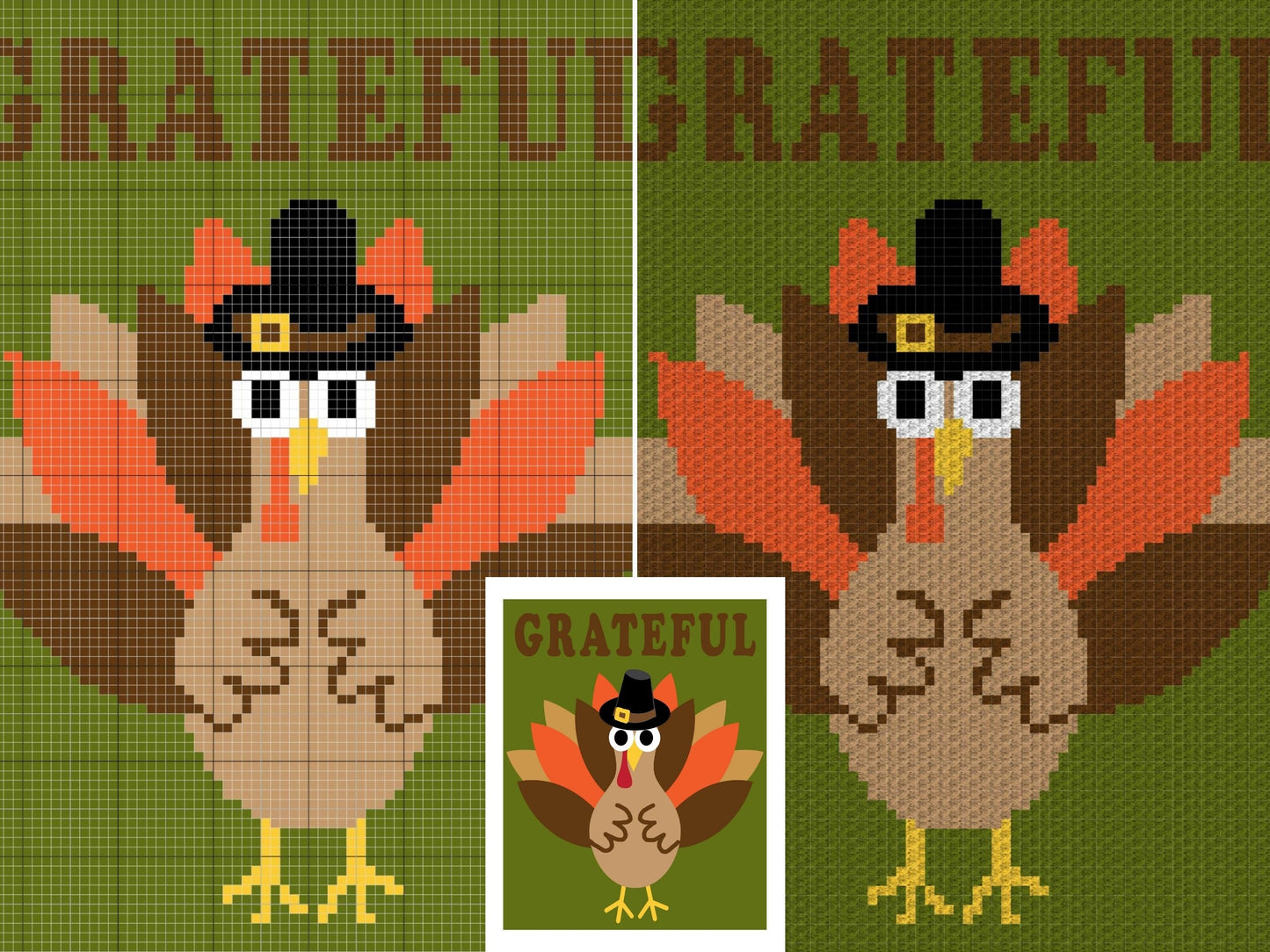 Thanksgiving Turkey Graph + Written Pattern For C2C & Tapestry Crochet - C2C Turkey Pattern - Thanksgiving Crochet Blanket Fall C2C Blanket