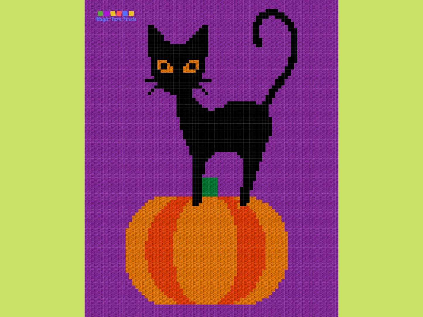Halloween Black Cat On Pumpkin Graph + Written Pattern For C2C & Tapestry Crochet - Halloween Cat C2C Pattern Cat Crochet Blanket Cat Afghan