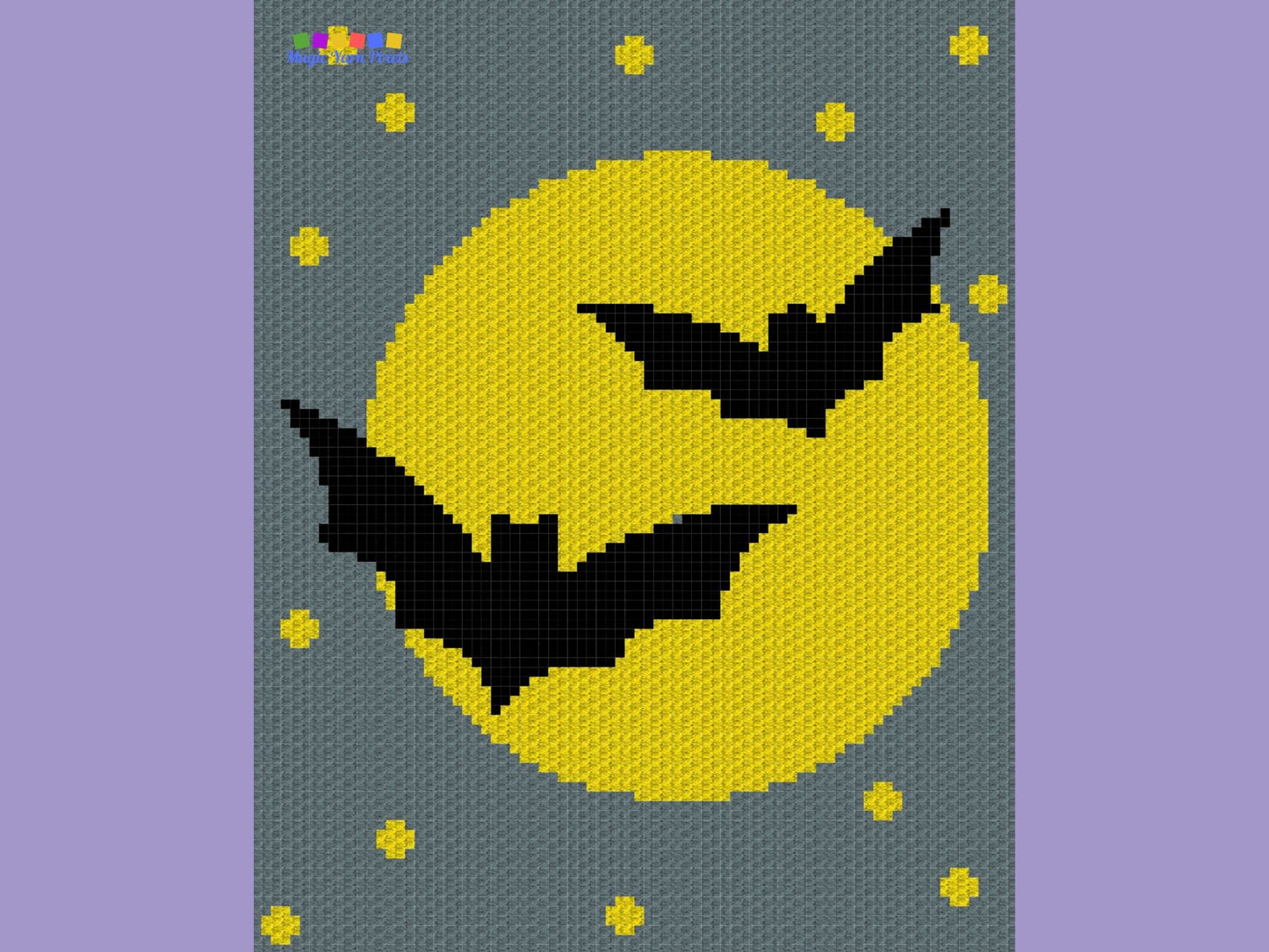 Halloween Bats In Full Moon Graph + Written Pattern For C2C & Tapestry Crochet - Halloween C2C Pattern - Bat C2C Blanket - Halloween Blanket