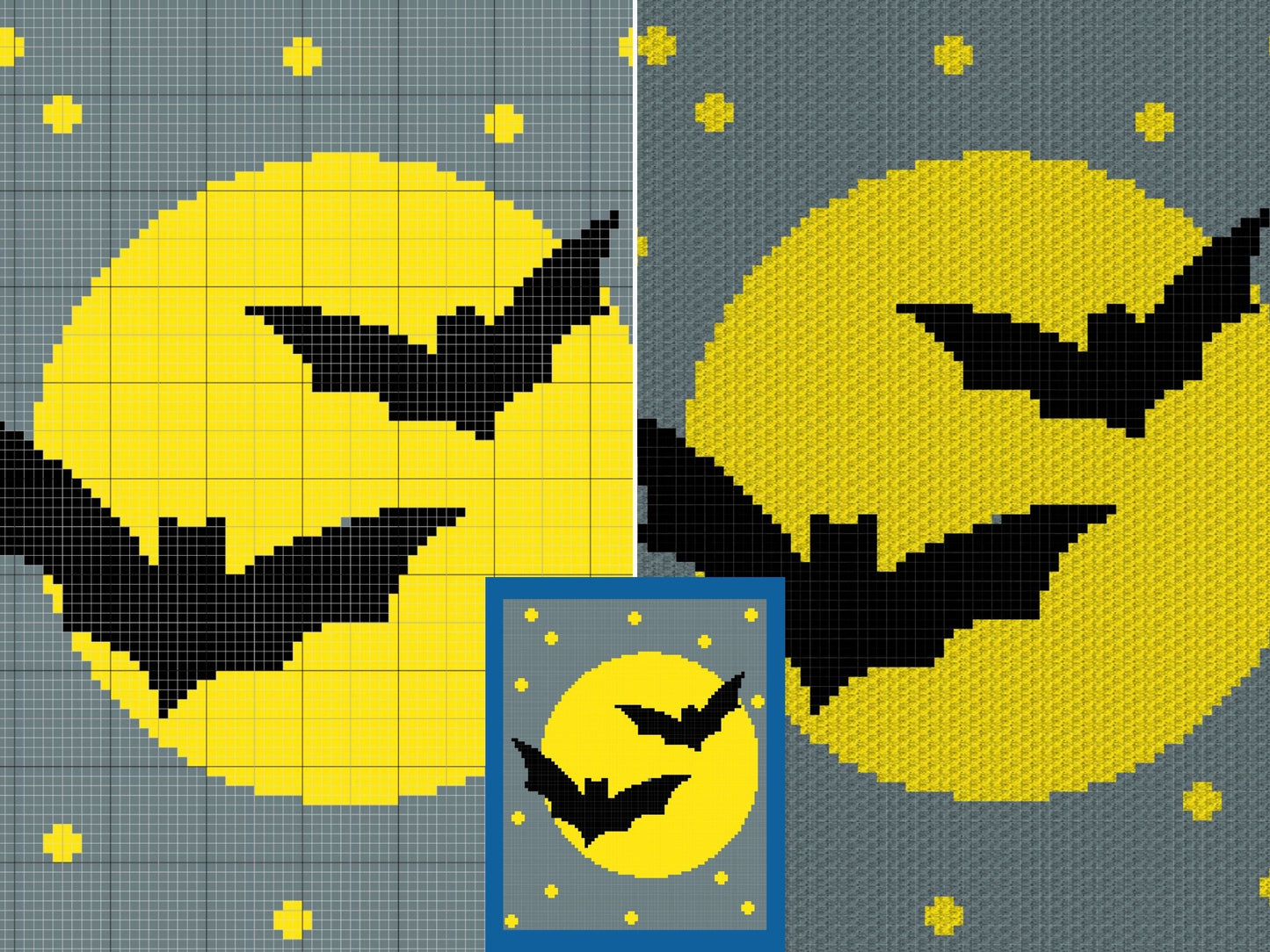 Halloween Bats In Full Moon Graph + Written Pattern For C2C & Tapestry Crochet - Halloween C2C Pattern - Bat C2C Blanket - Halloween Blanket
