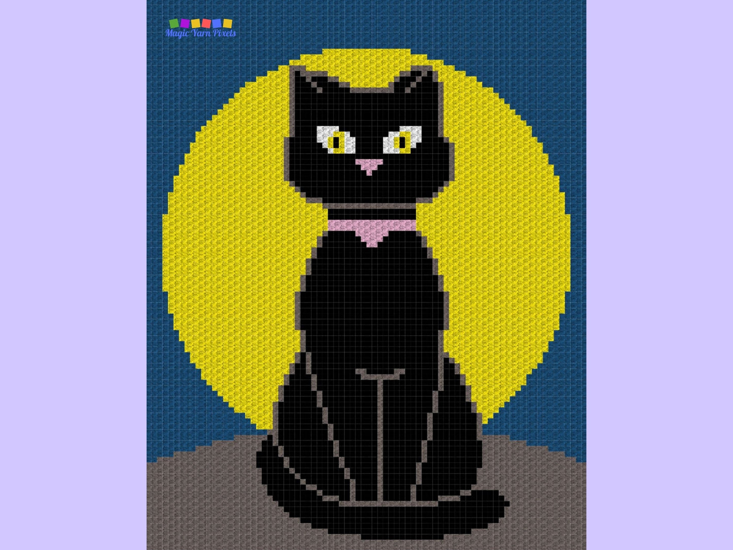 Halloween Black Cat On Moon Graph + Written Pattern For C2C & Tapestry Crochet Cat C2C Crochet Pattern Halloween Crochet Blanket Cat Afghan
