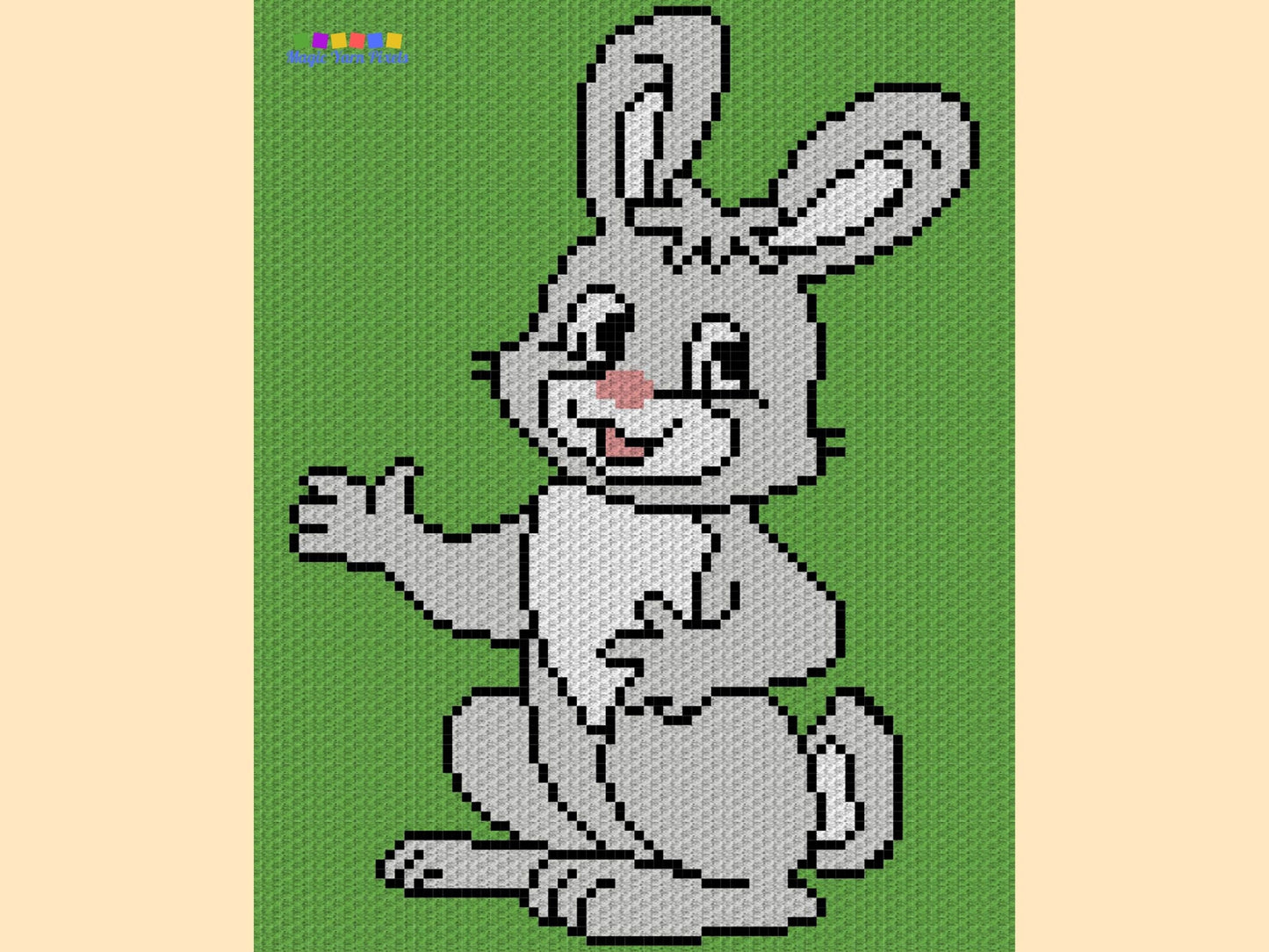 Happy Bunny Graph + Written Pattern For C2C & Tapestry Crochet - Crochet Bunny C2C Graphgan - Crochet Bunny Blanket - Animal Baby Blanket