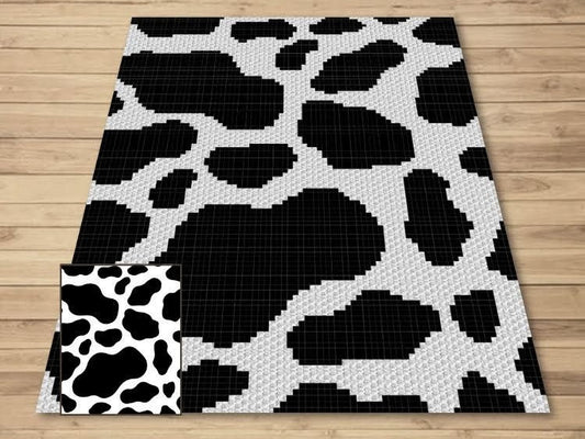 Cow Print Graph + Written Pattern For C2C & Tapestry Crochet - C2C Graph Cow Pattern - Crochet Animal Print Cow Blanket Baby C2C Cow Afghan
