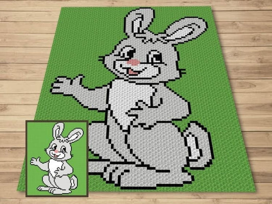 Happy Bunny Graph + Written Pattern For C2C & Tapestry Crochet - Crochet Bunny C2C Graphgan - Crochet Bunny Blanket - Animal Baby Blanket