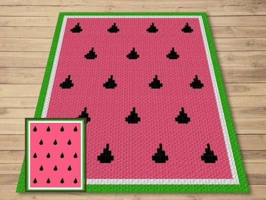 Summer Sweet Watermelon Graph + Written Pattern For C2C & Tapestry Crochet - C2C Fruit Graphghan - Fruit Crochet Blanket -Crochet Afghan