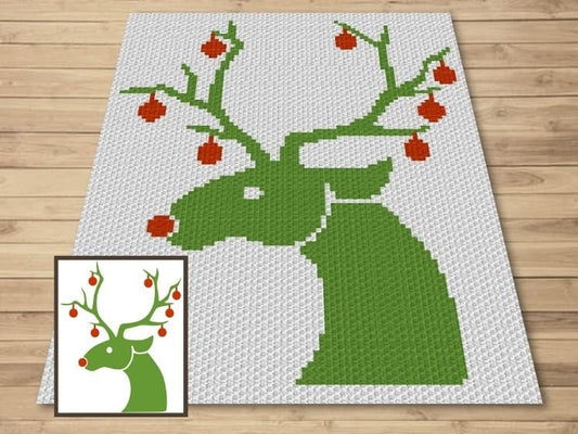 Christmas Reindeer With Baubles Graph + Written Pattern For C2C & Tapestry Crochet Reindeer C2C Crochet Pattern Christmas Crochet Blanket
