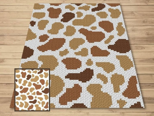 Brown Spotted Cow Print Graph + Written Pattern For C2C & Tapestry Crochet - Crochet Cow Pattern - Crochet Cow Blanket Animal Print blanket