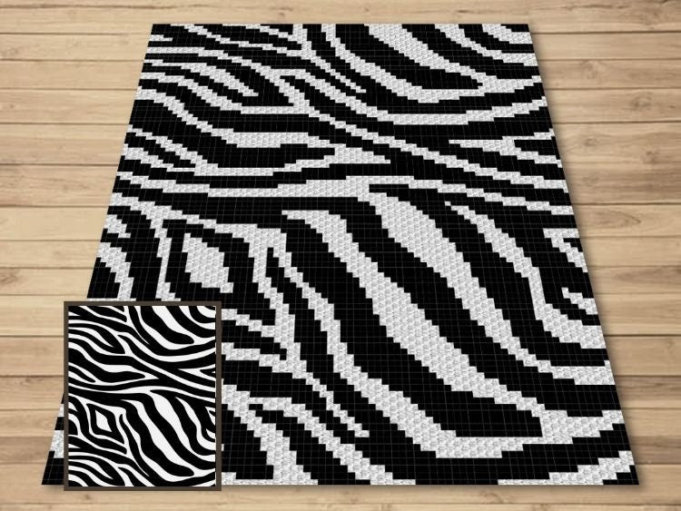 Zebra Print Graph + Written Pattern For C2C & Tapestry Crochet - C2C Graph Zebra Pattern- Animal Print Baby Crochet Blanket - Crochet Zebra