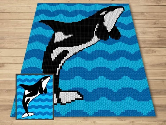 Ocean Orca Whale Graph + Written Pattern For C2C & Tapestry Crochet - Killer Whale C2C Graph - Whale Crochet Blanket - Animal Baby Blanket