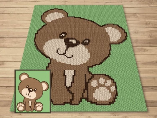 Cute Teddy Bear Graph + Written Pattern For C2C & Tapestry Crochet - C2C Bear Graphghan - Animal Crochet Blanket -Crochet Afghan Baby Shower