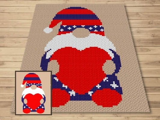 Patriotic Gnome Love Graph + Written Pattern For C2C & Tapestry Crochet - C2C Gnome Graphgan - Crochet Gnome Blanket - C2C Crochet Blanket
