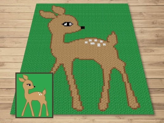 Cute Baby Deer Graph + Written Pattern For C2C & Tapestry Crochet - Deer C2C Graphgan - Deer C2C Crochet Blanket  Animal Baby Blanket Afghan