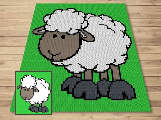 Cute Lamb Graph + Written Pattern For C2C & Tapestry Crochet - Lamb C2C Crochet Pattern - Sheep C2C Blanket - Animal Baby Afghan Baby Shower
