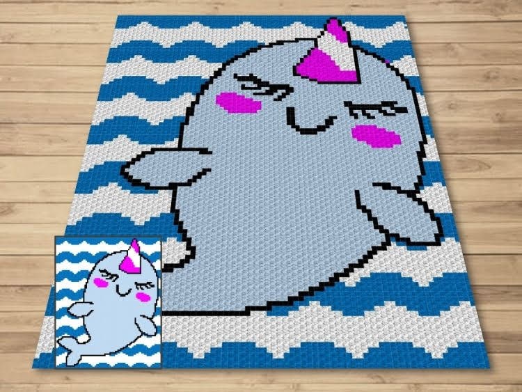 Narwhal UniWhale Graph + Written Pattern For C2C & Tapestry Crochet - Narwhal Crochet C2C Pattern - Crochet Narwhal Blanket - Whale Afghan