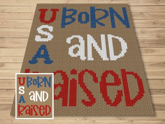 USA Born and Raised Graph + Written Pattern For C2C & Tapestry Crochet - Patriotic C2C Crochet Pattern - USA Crochet Blanket - Quote Blanket