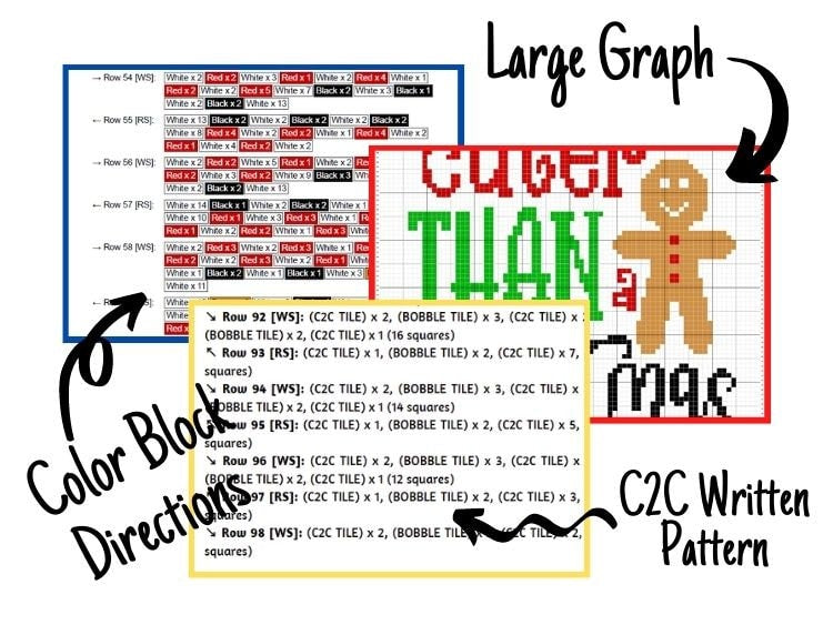 Cuter Than A Christmas Cookie Graph + Written Pattern For C2C & Tapestry - Gingerbread C2C Crochet Pattern - Christmas Crochet Blanket Gift