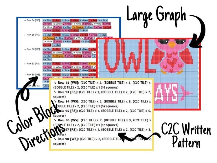 Owl Always Love You Graph + Written Pattern For C2C & Tapestry Crochet - Love Quote Crochet Pattern - Owl C2C Baby Blanket Baby Shower Gift