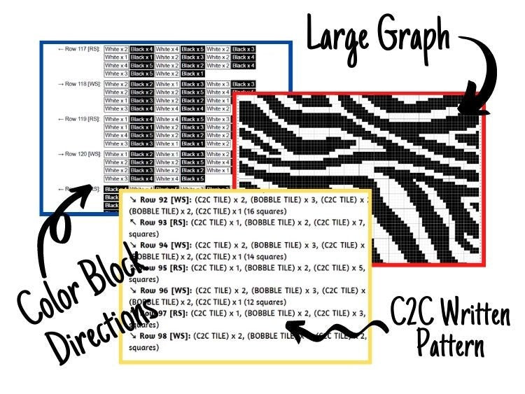 Zebra Print Graph + Written Pattern For C2C & Tapestry Crochet - C2C Graph Zebra Pattern- Animal Print Baby Crochet Blanket - Crochet Zebra