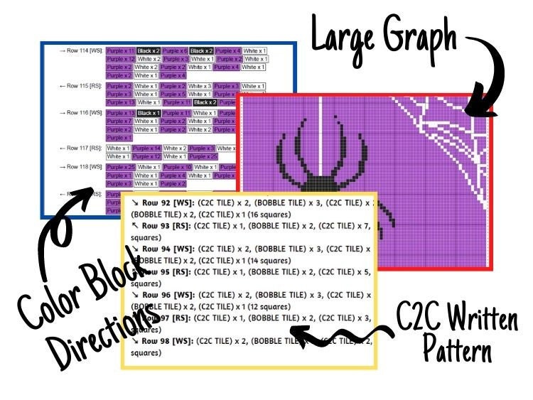 Halloween Spider On Web Graph + Written Pattern For C2C & Tapestry Crochet - Halloween C2C Pattern Spider Crochet Blanket Halloween Blanket