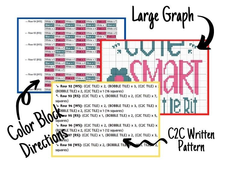 Cute Smart Dramatic Graph + Written Pattern For C2C & Tapestry Crochet - Quote C2C Crochet Pattern - Crochet Baby Blanket Cute Baby Blanket