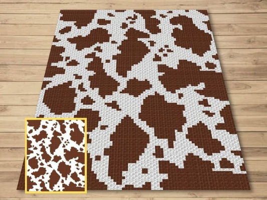 Brown Spotted Cow Hide Graph + Written Pattern For C2C & Tapestry Crochet - C2C Graph Cow Pattern - Crochet Cow Blanket  Animal Baby Blanket