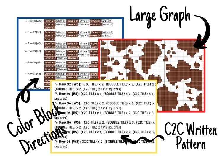 Brown Spotted Cow Hide Graph + Written Pattern For C2C & Tapestry Crochet - C2C Graph Cow Pattern - Crochet Cow Blanket Animal Baby Blanket