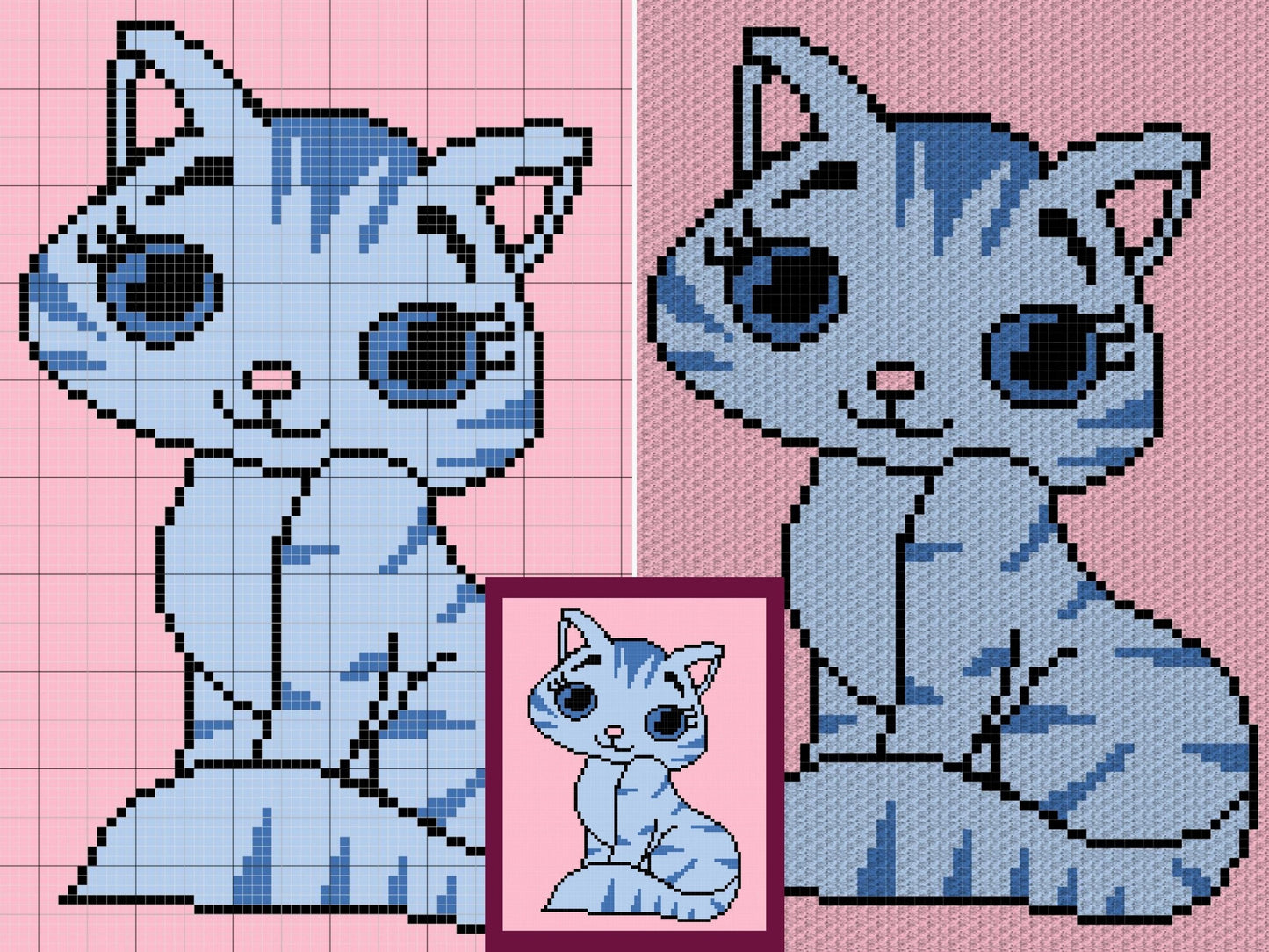 Cute Kitty Cat Graph + Written Pattern For C2C & Tapestry Crochet - Cat C2C Crochet Pattern - Animal Crochet Baby Blanket - Baby Gift Afgan