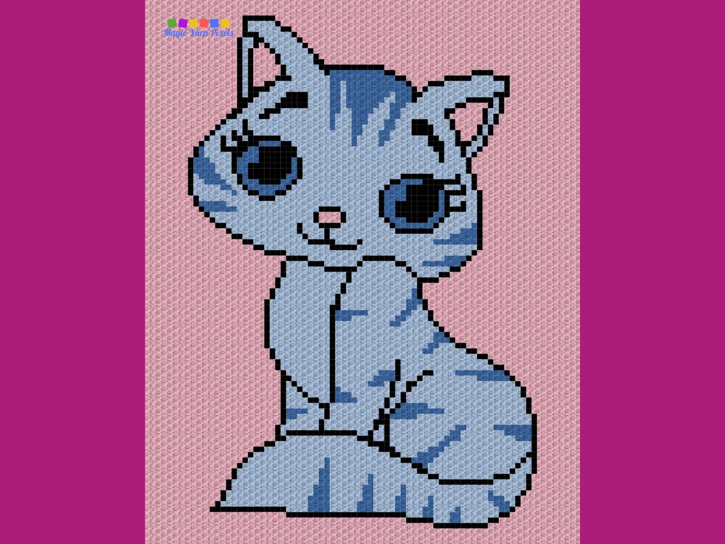 Cute Kitty Cat Graph + Written Pattern For C2C & Tapestry Crochet - Cat C2C Crochet Pattern - Animal Crochet Baby Blanket - Baby Gift Afgan