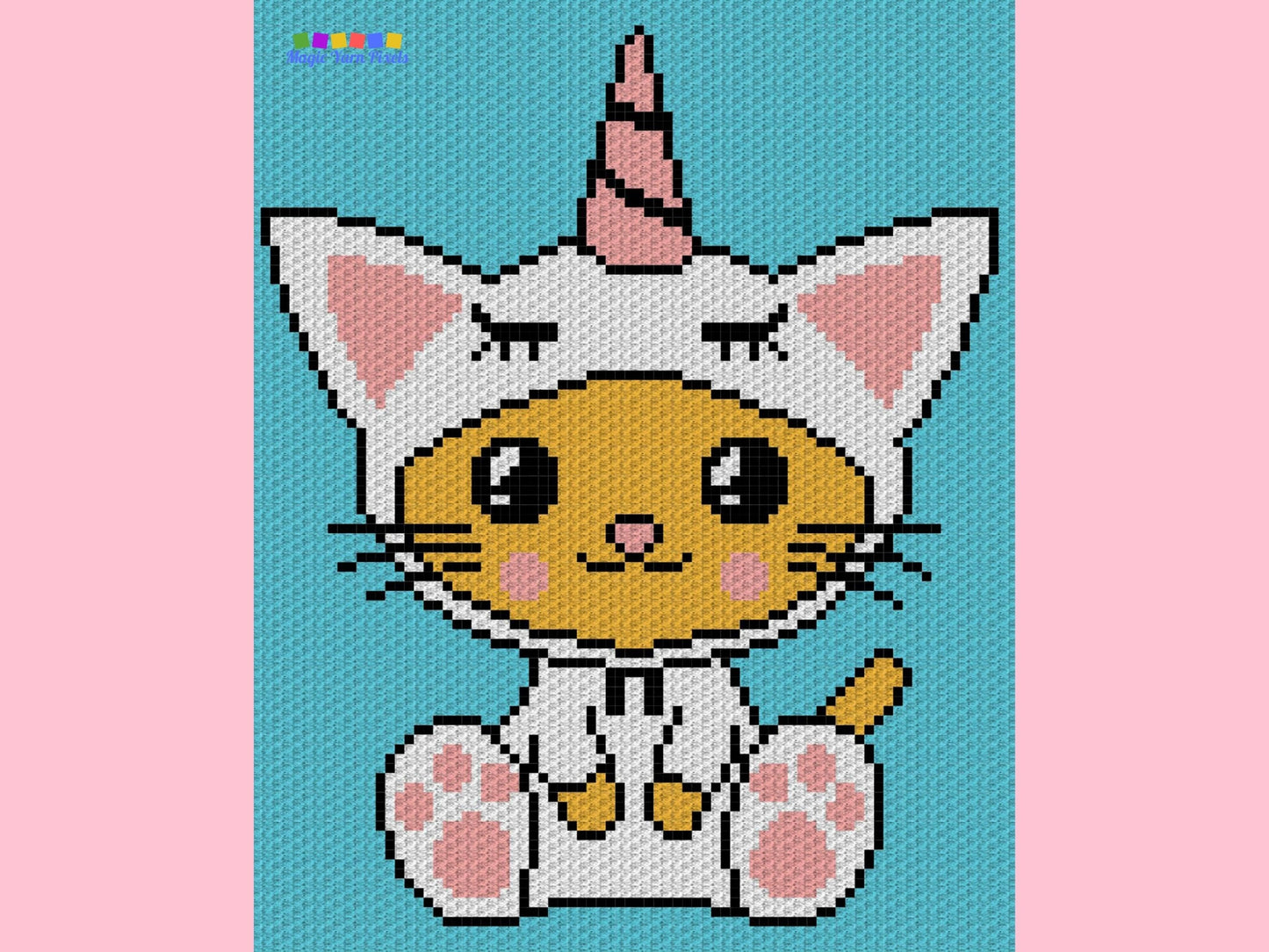 Kawaii Caticorn Unicat Graph + Written Pattern For C2C & Tapestry Crochet - Kawaii Cat Crochet Pattern - Cat C2C Blanket - Baby Shower Gift