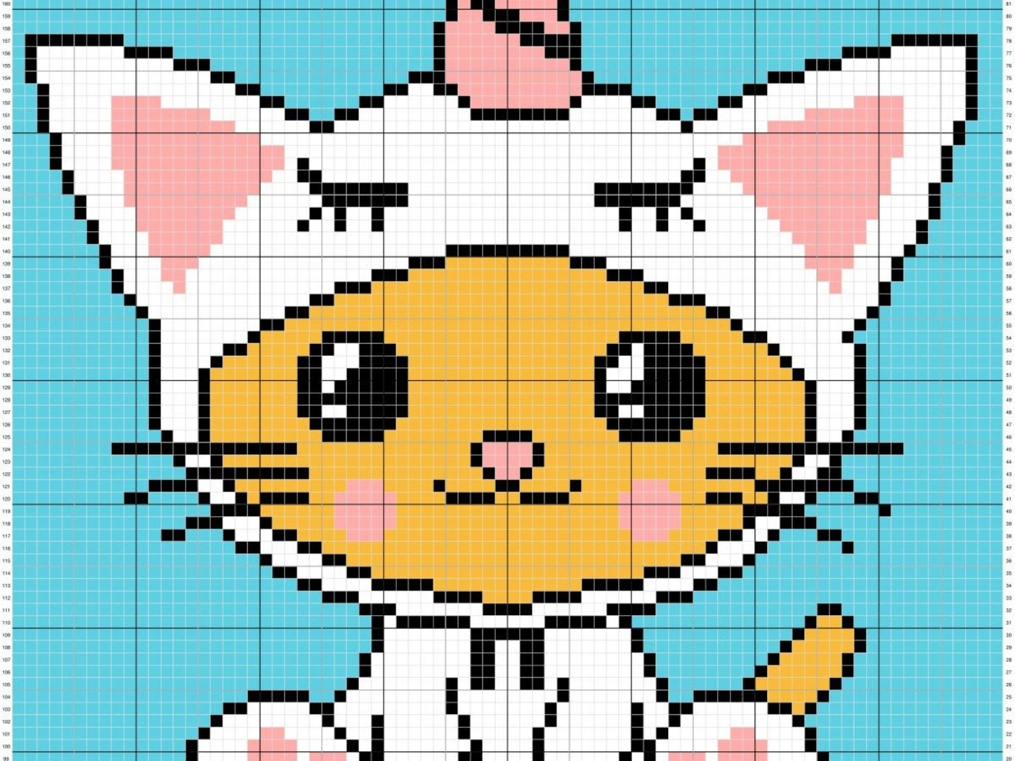 Kawaii Caticorn Unicat Graph + Written Pattern For C2C & Tapestry Crochet - Kawaii Cat Crochet Pattern - Cat C2C Blanket - Baby Shower Gift