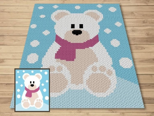 Winter Snow Polar Bear Graph + Written Pattern For C2C & Tapestry Crochet - Bear C2C Crochet Pattern - Winter Crochet Blanket - Bear Afghan