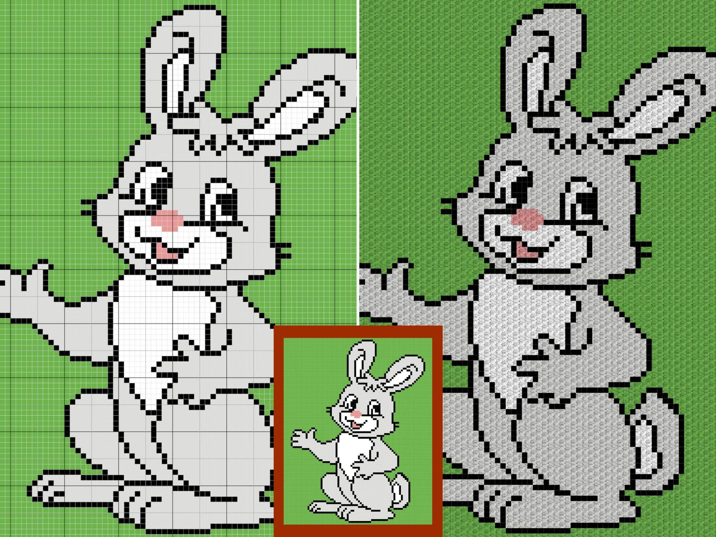 Happy Bunny Graph + Written Pattern For C2C & Tapestry Crochet - Crochet Bunny C2C Graphgan - Crochet Bunny Blanket - Animal Baby Blanket