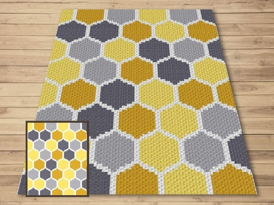 Bee Honeycomb Graph + Written Pattern For C2C & Tapestry Crochet - C2C Honeycomb Graphghan - Bee Crochet Blanket -Crochet Afghan Baby Shower