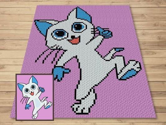 Happy Kitty Cat Graph + Written Pattern For C2C & Tapestry Crochet - Cat Crochet Pattern - Feline C2C Crochet Blanket - Animal Baby Blanket