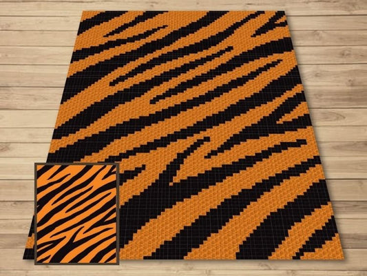 Tiger Print Graph + Written Pattern For C2C & Tapestry Crochet - Tiger Crochet Pattern - Animal Print Baby Blanket - Animal Afghan Baby Gift