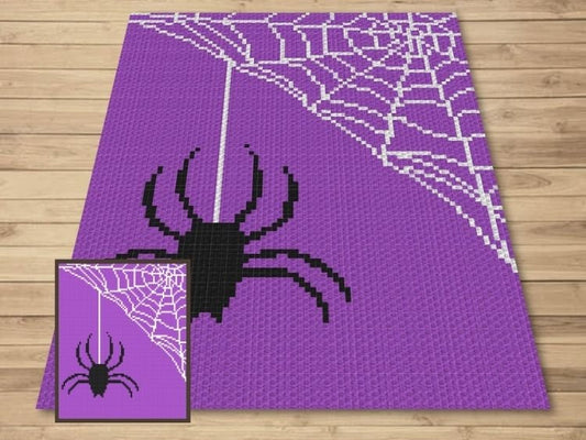 Halloween Spider On Web Graph + Written Pattern For C2C & Tapestry Crochet - Halloween C2C Pattern Spider Crochet Blanket Halloween Blanket