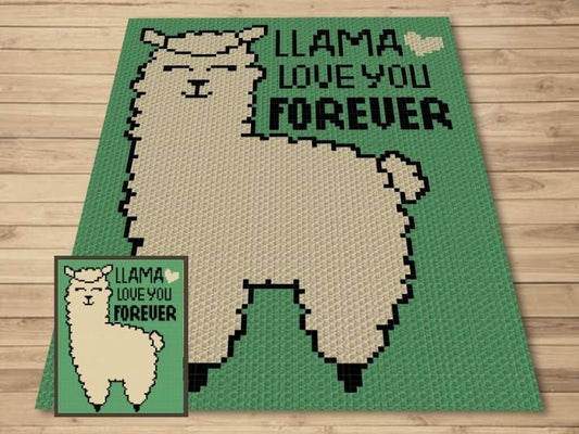 Llama Love You Forever Graph + Written Pattern For C2C & Tapestry Crochet - Llama C2C Graph - Animal Crochet Baby Blanket Llama Quote Afghan