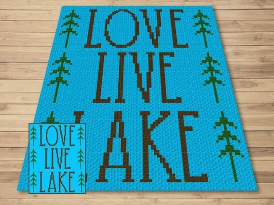 Love Live Lake Graph + Written Pattern For C2C & Tapestry Crochet - Log Cabin C2C Crochet Pattern - Cabin Woods C2C Lakehouse Throw Blanket