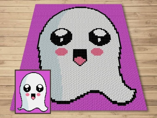 Happy Halloween Ghost Graph + Written Pattern For C2C & Tapestry Crochet - Crochet Ghost Pattern - Halloween C2C Crochet Blanket - Baby Gift