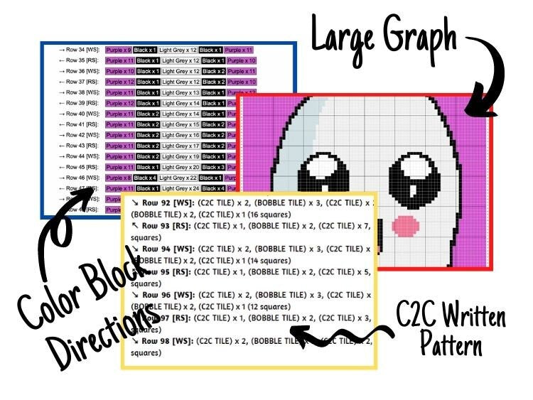 Happy Halloween Ghost Graph + Written Pattern For C2C & Tapestry Crochet - Crochet Ghost Pattern - Halloween C2C Crochet Blanket - Baby Gift
