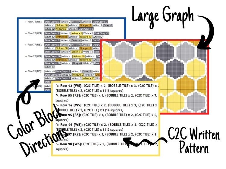 Bee Honeycomb Graph + Written Pattern For C2C & Tapestry Crochet - C2C Honeycomb Graphghan - Bee Crochet Blanket -Crochet Afghan Baby Shower