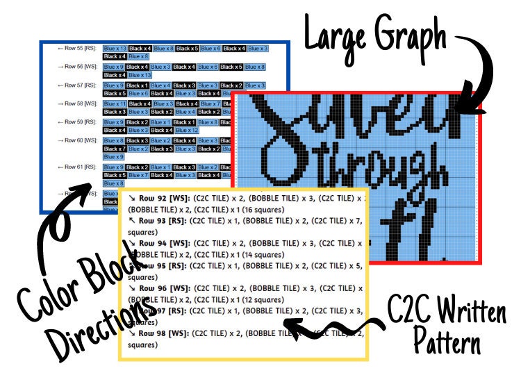 Saved Through Faith Graph + Written Pattern For C2C & Tapestry Crochet - Christian Crochet Pattern Bible Quote Crochet Blanket Faith Blanket