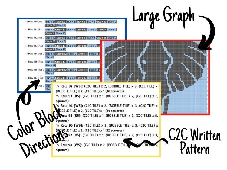 Tribal African Elephant Graph + Written Pattern For C2C & Tapestry Crochet - Crochet Elephant C2C Graphgan Animal Crochet Elephant Blanket