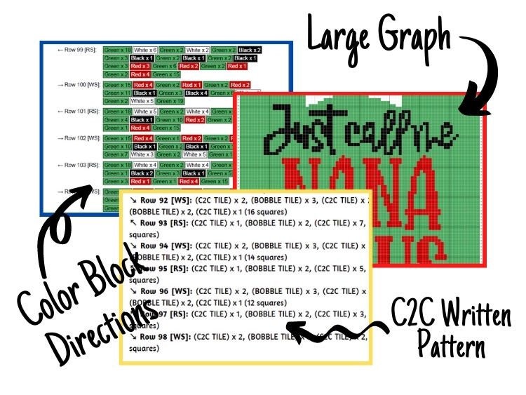 Just Call Me Nana Claus Graph + Written Pattern For C2C & Tapestry Crochet - Santa C2C Pattern - Christmas Crochet Blanket Christmas Afghan