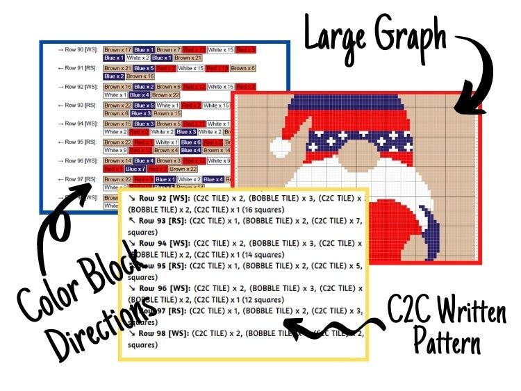 Patriotic Gnome Love Graph + Written Pattern For C2C & Tapestry Crochet - C2C Gnome Graphgan - Crochet Gnome Blanket - C2C Crochet Blanket