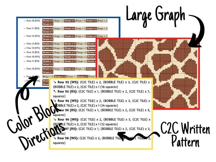 Giraffe Print Graph + Written Pattern For C2C & Tapestry Crochet - Giraffe C2C Graph - Animal Print Crochet Blanket - Giraffe Baby Blanket
