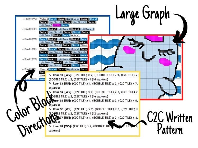 Narwhal UniWhale Graph + Written Pattern For C2C & Tapestry Crochet - Narwhal Crochet C2C Pattern - Crochet Narwhal Blanket - Whale Afghan