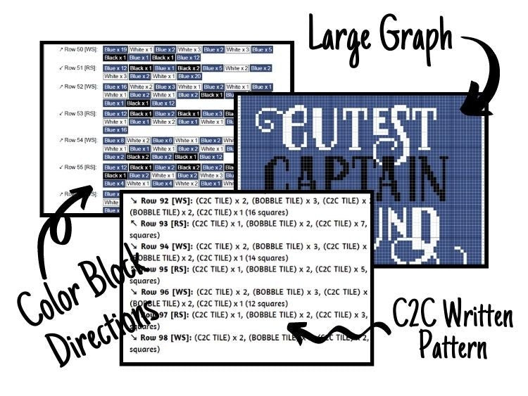 Cutest Captain Around Graph + Written Pattern For C2C & Tapestry Crochet - C2C Pirate Graphghan - Nautical Crochet Blanket -Crochet Afghan