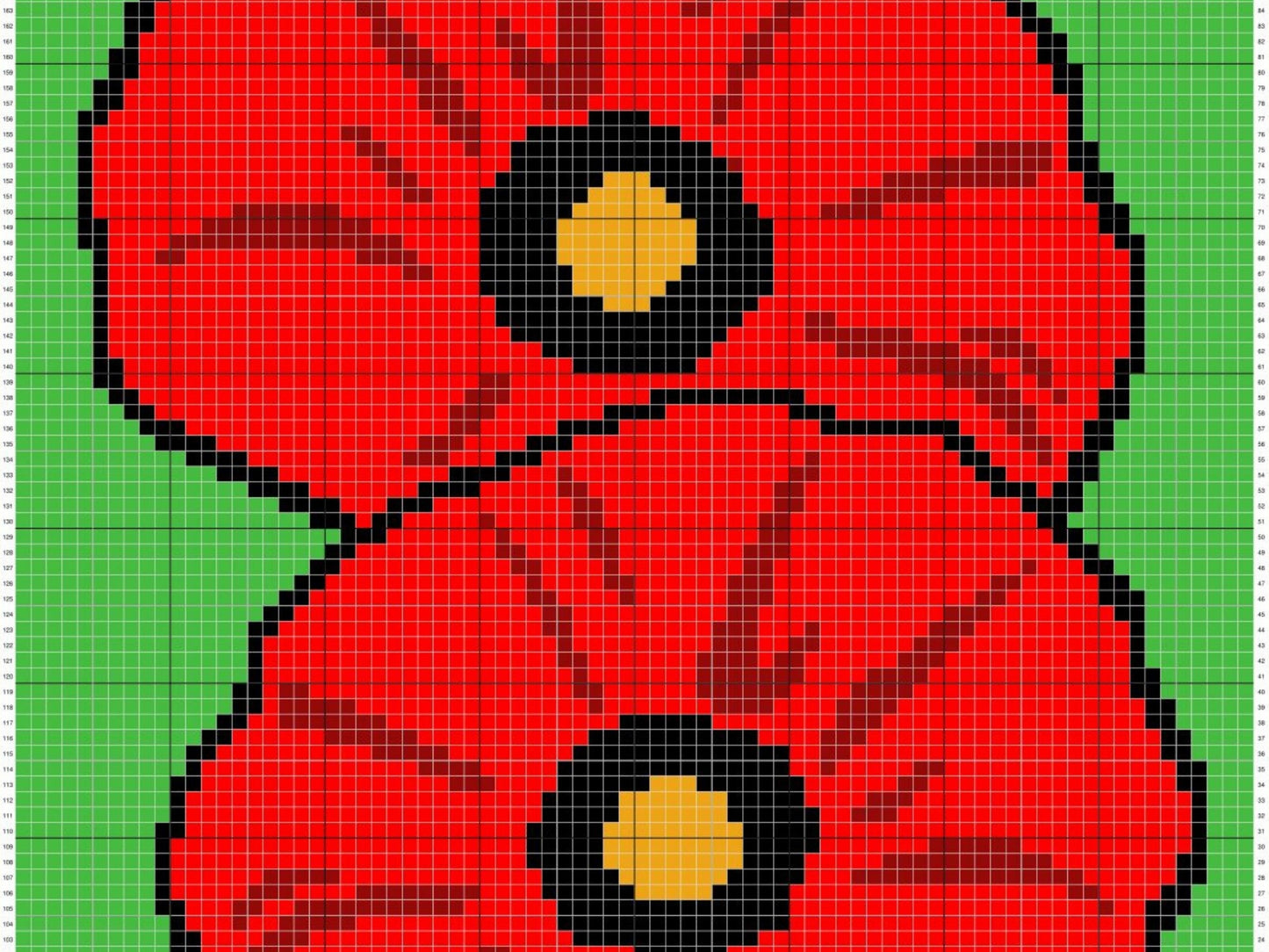 Red Poppies Graph + Written Pattern For C2C & Tapestry Crochet - Poppy C2C Graph - Flower Crochet Blanket - C2C Chart Baby Blanket Afghan